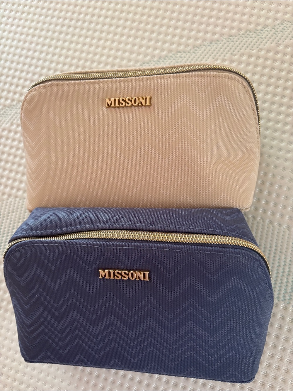 Missoni Chevron Cosmetic Pouch Duo in Beige and Navy